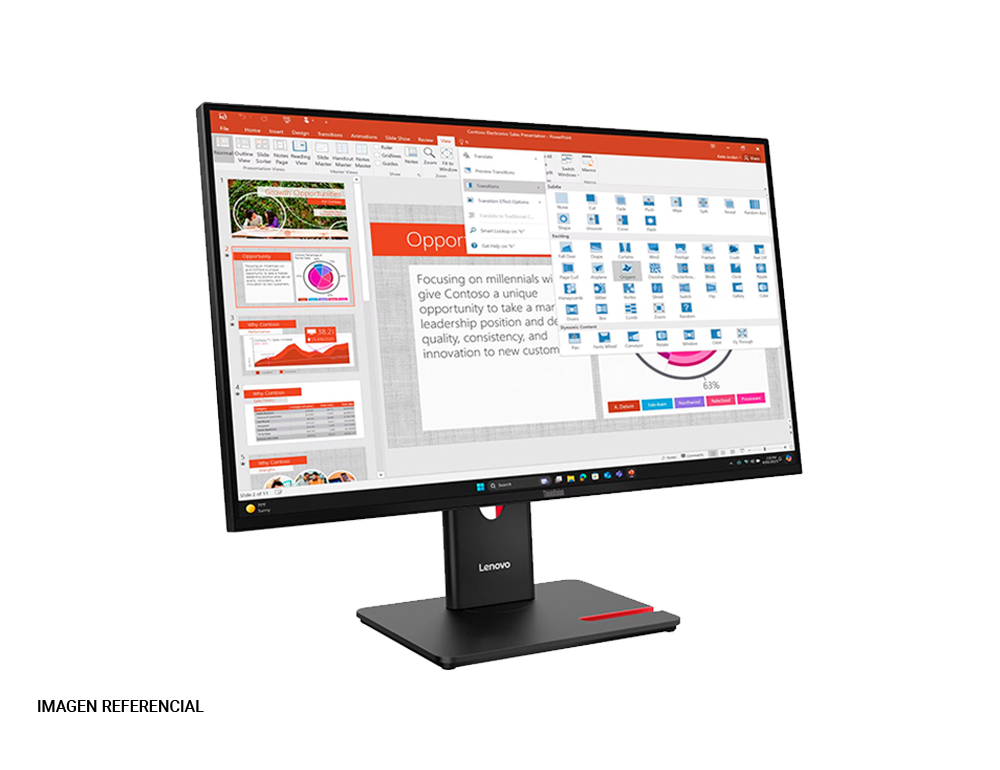 Monitor Lenovo ThinkVision T27-40, 27" WLED, FHD 1920x1080, 16:9, 100Hz, HDMI, DP, VGA